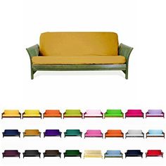 an image of a couch with different colors and sizes in front of the same color