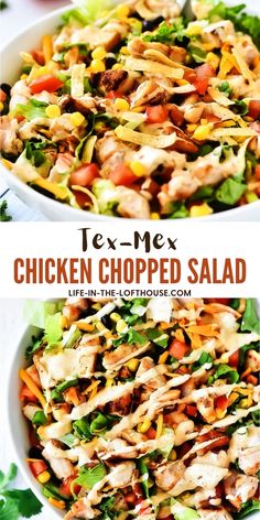 chicken chopped salad with lettuce and tomatoes