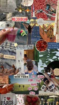 collage of various images with words and pictures on them, including the word i love new york