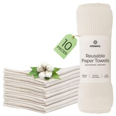 stack of 10 reusable paper towels next to each other with price tag on white background