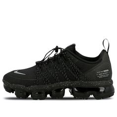 Nike Air VaporMax Run Utility 'Black' AQ8810-003 (SNKR/Reflective) Nike Black Sneakers With Reflective Details, Nike Black Functional Sneakers, Black Functional Nike Sneakers, Dynamic Black Sneakers With Reflective Details, Black Running Sneakers With Reflective Details, Black Reflective Outdoor Sneakers, Black Sneakers With Reflective Details For Outdoor, Outdoor Black Sneakers With Reflective Details, Nike Reflective Outdoor Sneakers