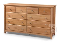 a wooden dresser with many drawers and knobs