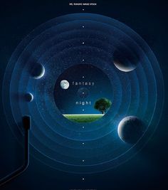 an image of the solar system with trees and planets in it, as well as text that reads fantasy night