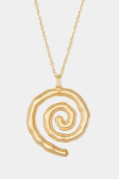 Please note that all sales are final. The Sacred Spiral is an ancient symbol of birth & rebirth; a symbol for personal power, taking you to the center of the tornado. This necklace comes on a nostalgic chain style, a keepsake that is quite literally a metaphor for personal vision and enlightenment. It will inspire in you visions of power, purpose, and creativity. 14k Gold Vermeil / .925 Sterling Silver Wipe clean Handcrafted with love in Montreal Dimensions M : 18 inch chain L : 20 inch chain | Unique Gold Spiral Necklace, Unique Hammered Spiral Jewelry, Hammered Brass Spiral Jewelry, Spiral Brass Jewelry, Unique Spiral Yellow Gold Jewelry, Hand Forged Spiral Gold Jewelry, Unique Yellow Gold Spiral Jewelry, Unique Gold Swirl Jewelry, Unique Swirl Shaped Gold Jewelry