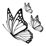 three black and white butterflies flying in the sky