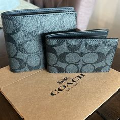 Men’s Coach Canvas Double Wallet. Can Be Used Together Or Separate. Nwt And Box Mens Coach Wallet, Black Wallets For Everyday Use, Elegant Gray Bifold Wallet, Coach Wallets With Rfid Blocking As Gift, Coach Wallet Men, Coach Bag Men, Character Tattoos, Coach Canvas, Birthday Basket