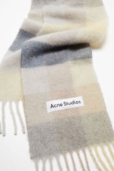 Checked scarf is made of a soft mohair blend with fringed ends. Detailed with an Acne Studios embroidered logo. Crafted from carefully selected material known for its soft and hairy fibres. FN-UX-SCAR000115 Acne Scarf, Acne Studios Scarf, Trip Aesthetic, Winter Trip, Acne Studio, Chunky Scarf, Dark Romantic, Checked Scarf, Studio Logo