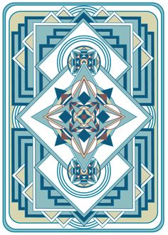 an abstract design in blue, beige and green colors with geometric shapes on the sides