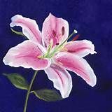 a painting of a pink flower on a blue background