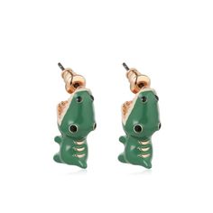 Handmade Cartoon Little Green Dinosaur Stud Earrings Cartoon Green, Dinosaur Earrings, Animal Fun, Cute Stud Earrings, Green Dinosaur, Dinosaur Funny, Girls Sweet, Colorful Jewelry, Green Enamel