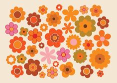 an abstract floral design with orange, pink and brown flowers on a beige background in square format