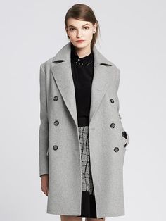 Gray Long Peacoat Pea Coat Women, Smart Clothes, Long Grey Coat, Grey Overcoat, Grey Pea Coat, Long Peacoat, Gray Wool Coat, Denim Coat Women, Petite Coat