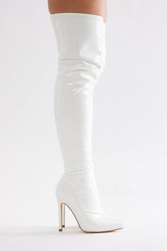 Available In White. Over The Knee Boots Pointed Toe Side Zipper Patent Leather 4.25" Ultra High Heel Imported | After Dark Over The Knee Boots in White size 9 by Fashion Nova White Over The Knee Boots, White Fashion, After Dark, Over The Knee Boots, Over The Knee, Knee Boots, Side Zipper, The Knee, High Heel