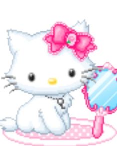 an image of a hello kitty holding a mirror