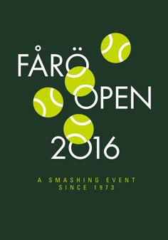 the logo for faro open 2016, with tennis balls in green and white on a black background