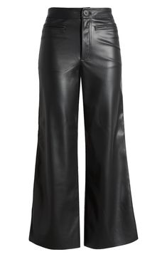 A wider leg silhouette adds a cool kick to these buttery pants made from glossy faux leather. Zip fly with button closure Front welt pockets 100% polyester Machine wash, line dry Imported Topshop, Leather Trousers, Black Leather Pants, Faux Leather Pants, Welt Pockets, Welt Pocket, Leather Pants, Wide Leg, Loose Fitting