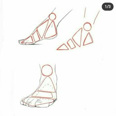 the steps to draw a person's feet in three different positions, including one with an