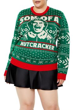 Forever 21+ - A knit sweater featuring front "Son Of A Nutcracker" text, Buddy the Elf graphic, allover Fair Isle pattern, long sleeves, contrasting trim, and a crew neck. | Officially licensed product | 100% acrylic | Machine wash cold | Model is 5'7" and wearing a Size 1X | Elf Son of a Nutcracker Sweater Nutcracker Sweater, Son Of A Nutcracker, Buddy The Elf, Contrasting Trim, Plus Size Outerwear, Fair Isle Pattern, Outerwear Sweater, The Elf, Contrast Trim