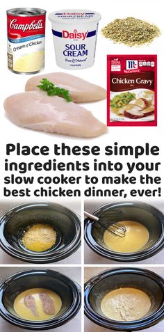 the instructions for how to make slow cooker chicken dinner