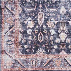 Inspired by the timeless appeal of yesteryear, this washable rug from the Grand Washables collection brings vintage style to your entryway, kitchen, hallway, living room or bedroom decor. Elegant Persian floral patterns are printed onto the richly toned blue and burgundy ground, with an artfully faded finish that adds an antique effect. This flatwoven rug doesn't shed and cleans up easily in the washing machine thanks to its low-profile construction and non-slip backgreat for busy households wit Navy Persian Rug, Nourison Rugs, Classic Color Palette, Target Rug, Artisan Rugs, Flat Woven Rug, Indoor Rug, Washable Rug, Ivory Rug