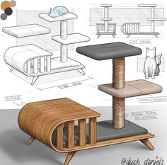 the cat tree is designed to look like it's made out of wood