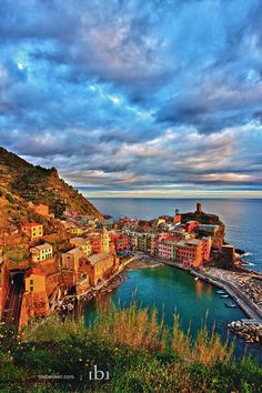 an aerial view of the town of cinque terre on the coast of lake garda