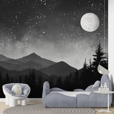 an image of a night sky with stars and mountains in the background wallpaper mural