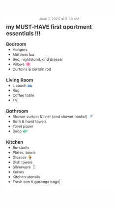 the menu for my must have first apartment