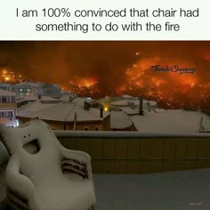 some chairs just want to watch the world burn in the sky, and it looks like they're on fire