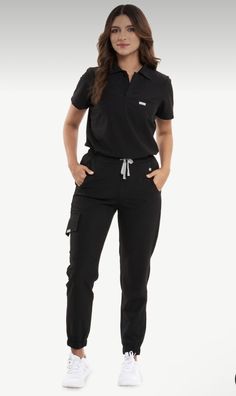 Medical Assistant Outfit Scrubs, Black Scrubs Outfit Cute, Scrubs Uniform Cute Medical, Hotel Uniform Receptionist, Salon Uniform Ideas, Esthetician Uniform, Scrubs Uniform Cute, Scrubs Aesthetic