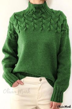 OliviaMark - Premium-Rollkragenpullover im Verde-Stil in fester Webart Solid Color Sweater, Winter Pullover, Estilo Chic, Loose Outfit, Turtle Neck Top, Green Sweater, Winter Sweaters, High Collar, Uganda