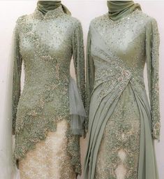 Kebaya Sage, Kebaya Modern Hijab Bridesmaid, Kebaya Wisuda Hijab, Dress Muslim Modern, Batik Dress Modern