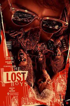 the lost boys movie poster with an image of two men wearing sunglasses and beards