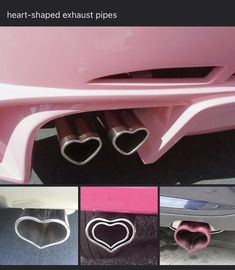 the heart shaped exhaust pipes on this pink car are all in different shapes and sizes