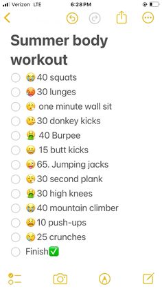 the workout log is displayed on an iphone screen, with text reading'summer body workout '
