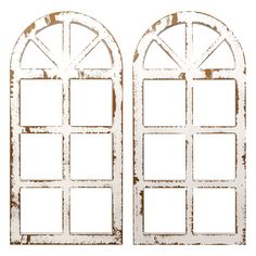 two white arched windows with one open and the other closed, on a white background