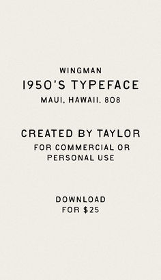 an old manual for the wingman 1950's typeface mau, hawaii, 808 created by taylor commercial or personal use