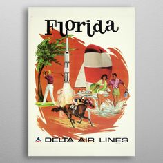 an advertisement for the delta air lines featuring people on horseback and a rocket in the background