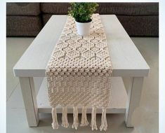 A beautiful macrame table runner completely hand made with love. Macrame Tablecloth, Runner Macrame, Bohemian Style Home, Model Tas, Coffee Table Runner, Macrame Runner, Bohemian Table, Boho Table Runner, Macrame Table