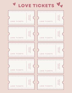 love tickets with hearts on the top and two lines in the middle, for valentine's day