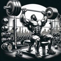 a drawing of a man lifting a barbell