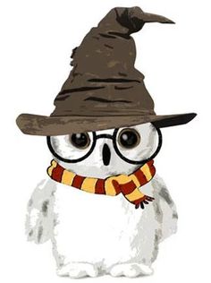 an owl with glasses and a hat on it's head is wearing a scarf