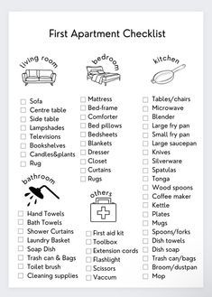 a printable checklist for the first apartment