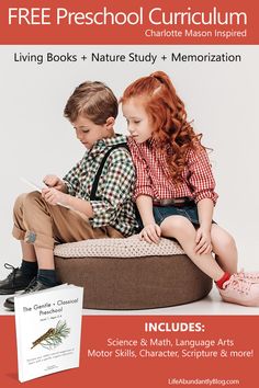 two children sitting on a bean bag chair with the text, free preschool curriculum