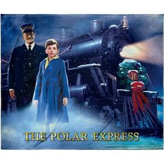 the polar express movie poster with two people standing next to a train