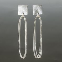 Square Paperclip Earrings by Jackie Jordan (Silver Earrings) | Artful Home Paperclip Earrings, Modern Silver Earrings, Kinetic Jewelry, Simple Silver Earrings, Art Jewelry Earrings, Architectural Jewelry, Metal Jewelry Making, Silversmith Jewellery, Hardware Jewelry