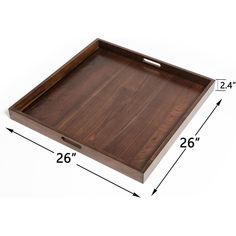 a wooden tray with measurements for the top and bottom section, showing the width of the tray