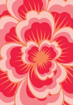 an orange and pink flower is in the middle of a pattern on a white background