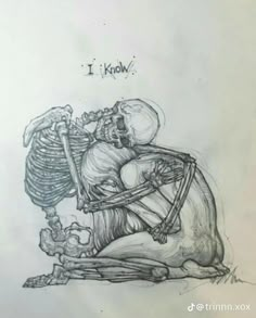 a drawing of a skeleton sitting on the ground