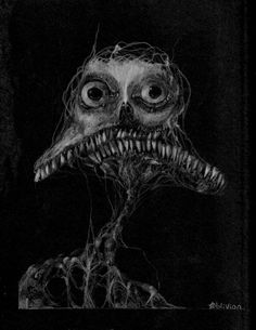 an image of a creepy looking creature with large eyes and long, spiky hair